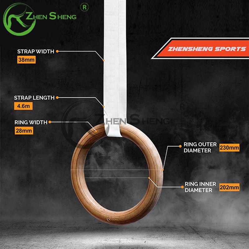 Wood Professional Gymnastic Ring with Adjustable Strap